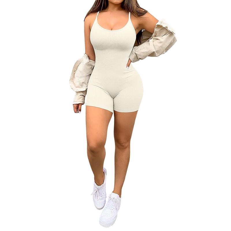 Women´s Summer Short Skinny Sling Jumpsuit Solid Color Sleeveless Backless Bodysuit