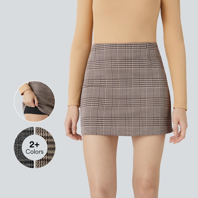 Halara High Waisted 2-in-1 Houndstooth Plaid Mini Work Skirt