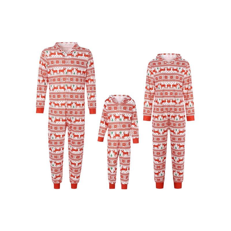 Matching Christmas Pajamas For Family, Long Sleeve Zip Up Hooded Jumpsuit for Adults and Kids