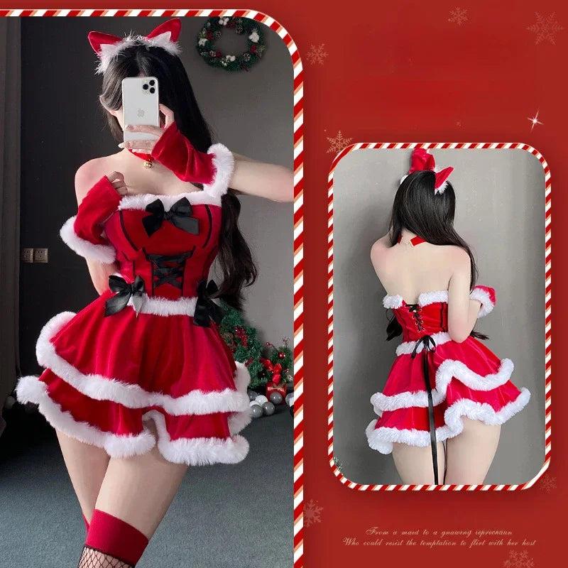 Women's Sexy Lingerie Christmas Dress Cosplay Costume for Plush Santa Claus Clothing Sets New Year Xmas Party Costumes New