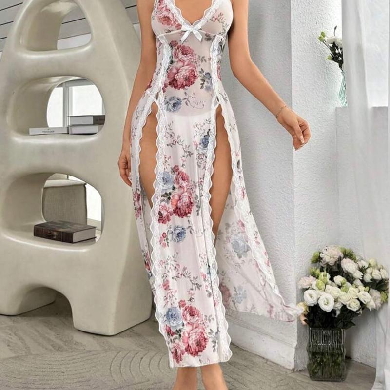 Women's Sexy Floral Mesh Pajama Dress for Loungewear and Nightwear