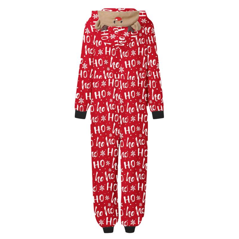 Family Matching Christmas Jumpsuits Pajamas Letter Santa Tree Print Hooded Long Sleeve Playsuits Autumn Zipper Long Rompers