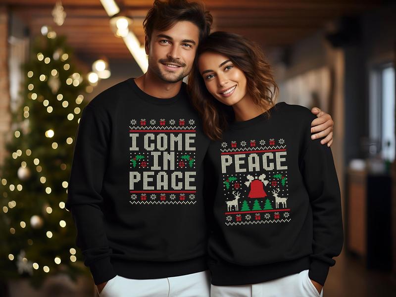 Couples Matching Ugly Christmas Sweater, I Come in Peace Sweater, Ugly Xmas Holiday Sweater, Gifts for Her, For Men, For Women,