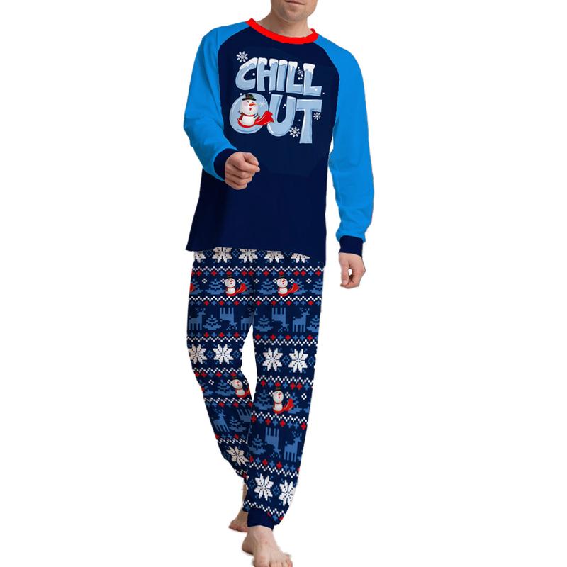 Matching Christmas Pajamas For Family, Letter Print Round Neck Long Sleeve Tops + Elk Snowflake Santa Print Pants Loungewear