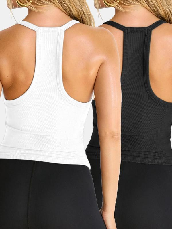 Women's Minimalist Solid Racerback Ribbed V Neck Tank Top, Lady Basic Casual Comfort Sleeveless Top for Daily Wear, Running Vest Tank Tops for Women, Ladies Clothes for All Seasons, Womenswear Tanktop, Black Girl Outfits