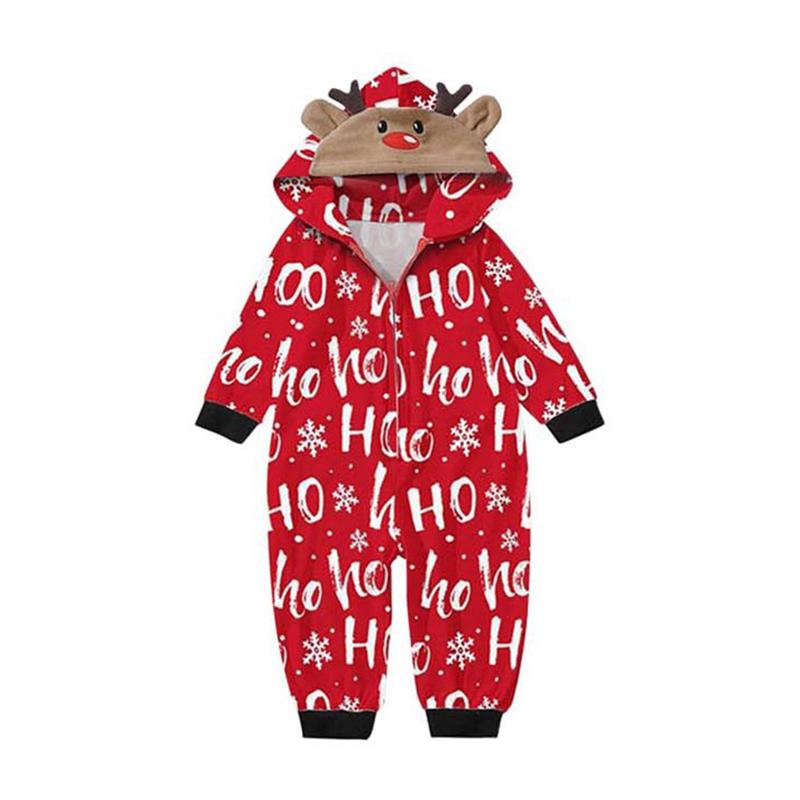 Family Matching Christmas Jumpsuits Pajamas Letter Santa Tree Print Hooded Long Sleeve Playsuits Autumn Zipper Long Rompers