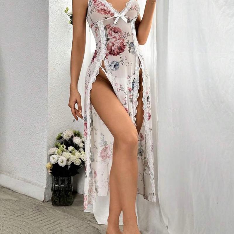 Women's Sexy Floral Mesh Pajama Dress for Loungewear and Nightwear