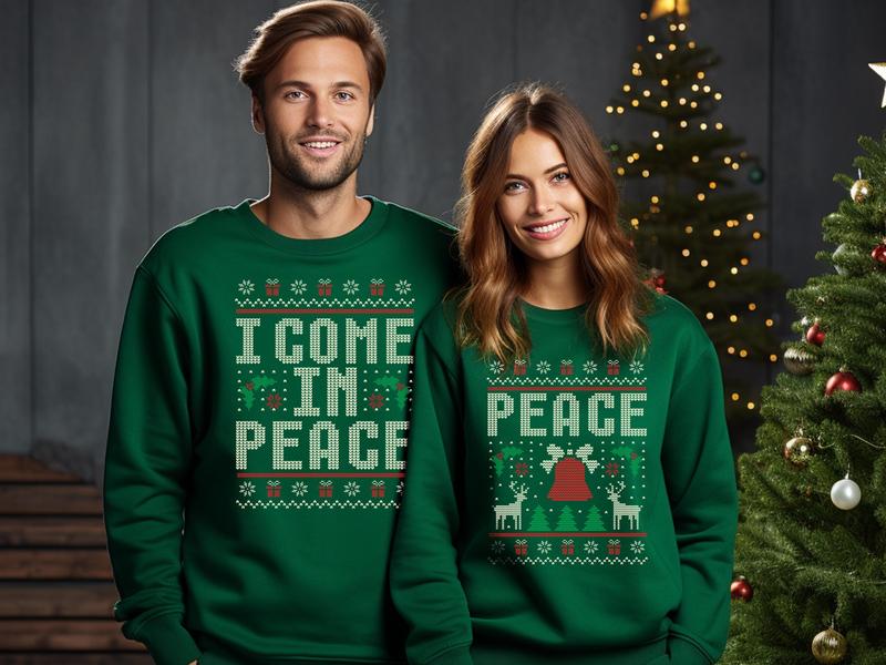 Couples Matching Ugly Christmas Sweater, I Come in Peace Sweater, Ugly Xmas Holiday Sweater, Gifts for Her, For Men, For Women,