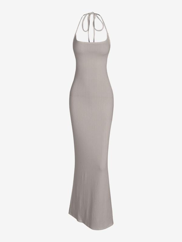 Women's Tie Back Halter Neck Cami Long Dress, Back To School Outfits, Y2k Elegant Chic Backless Sleeveless Mermaid Bodycon Dresses for Evening Party Cocktail, Ladies Comfort Minimalist Basic Formal Wear Clothes, Vow Renewal Party Pink Dress