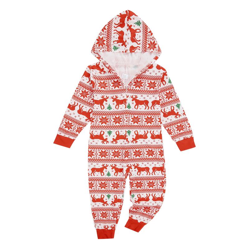 Matching Christmas Pajamas For Family, Long Sleeve Zip Up Hooded Jumpsuit for Adults and Kids