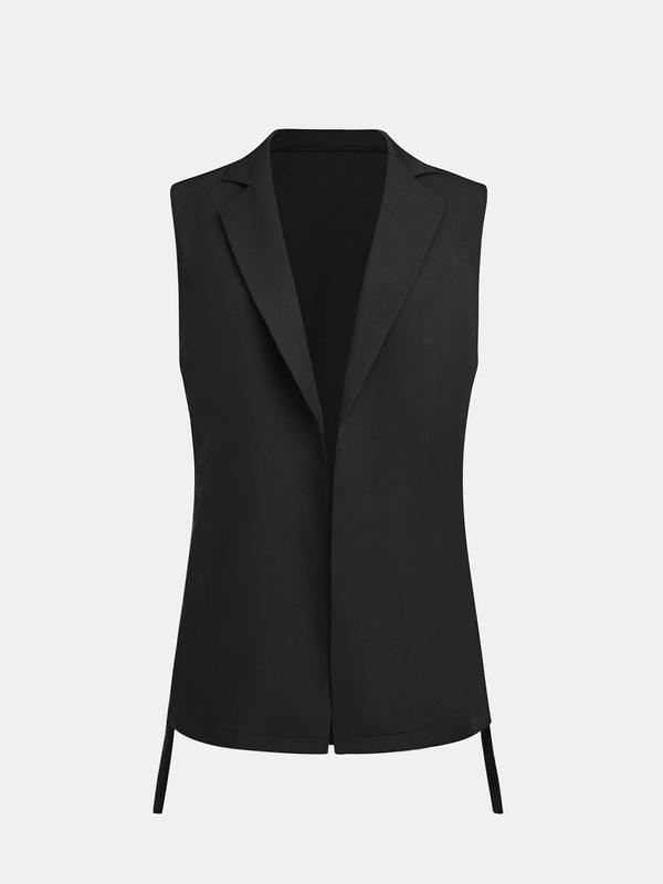 YOZY Women's Solid Belted Vest Blazer, Casual Lapel Sleeveless Outerwear for Spring & Fall, Ladies Clothes for Daily Wear