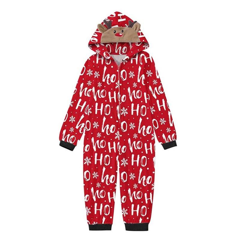 Family Matching Christmas Jumpsuits Pajamas Letter Santa Tree Print Hooded Long Sleeve Playsuits Autumn Zipper Long Rompers