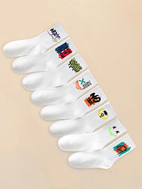 Random Cartoon & Letter Print Crew Socks, Casual Comfortable Breathable Socks, Multi-pack Mid Calf Socks for Daily Wear