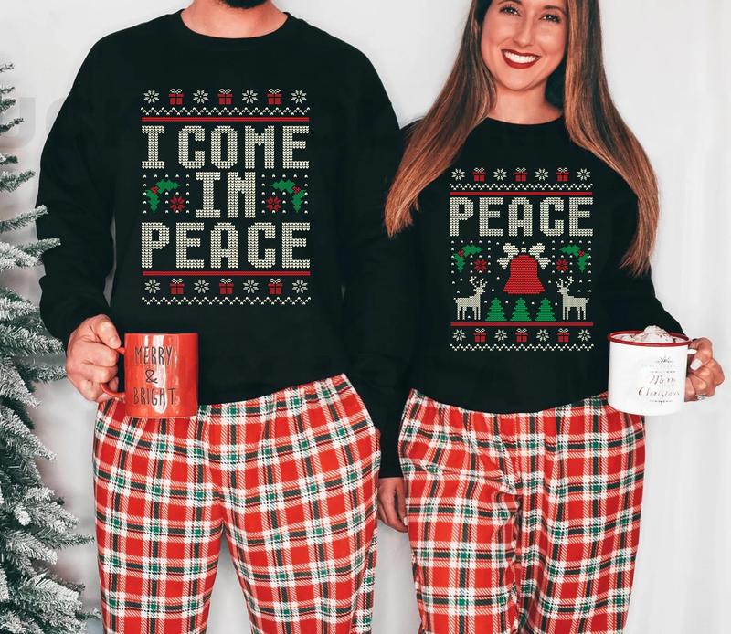 Couples Matching Ugly Christmas Sweater, I Come in Peace Sweater, Ugly Xmas Holiday Sweater, Gifts for Her, For Men, For Women,