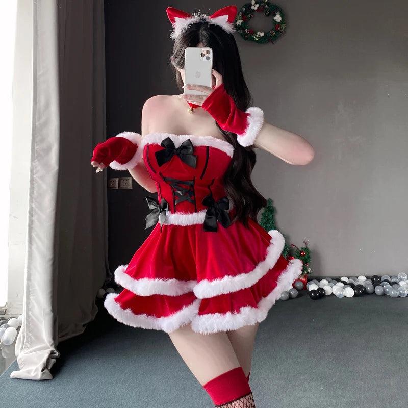 Women's Sexy Lingerie Christmas Dress Cosplay Costume for Plush Santa Claus Clothing Sets New Year Xmas Party Costumes New