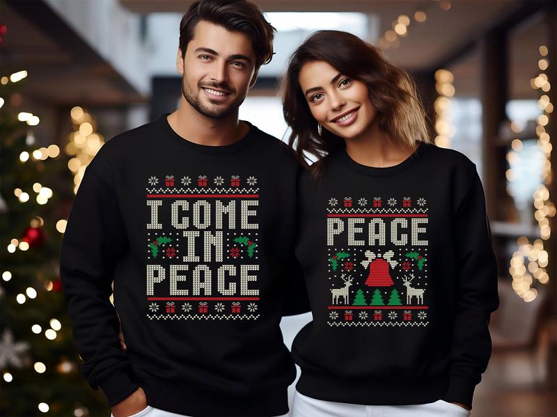 Couples Matching Ugly Christmas Sweater, I Come in Peace Sweater, Ugly Xmas Holiday Sweater, Gifts for Her, For Men, For Women,