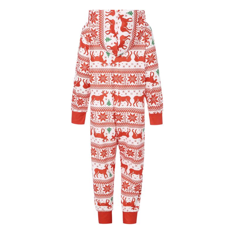 Matching Christmas Pajamas For Family, Long Sleeve Zip Up Hooded Jumpsuit for Adults and Kids