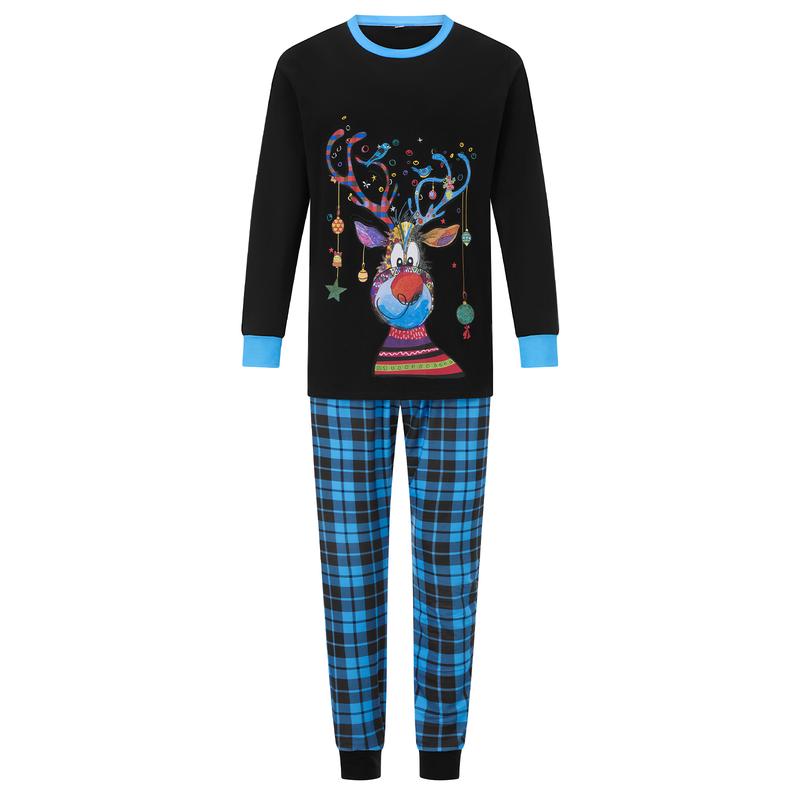 Family Matching Christmas Pajamas Set Reindeer Plaid Print Holiday Sleepwear Loungewear for Men Women Kids Baby