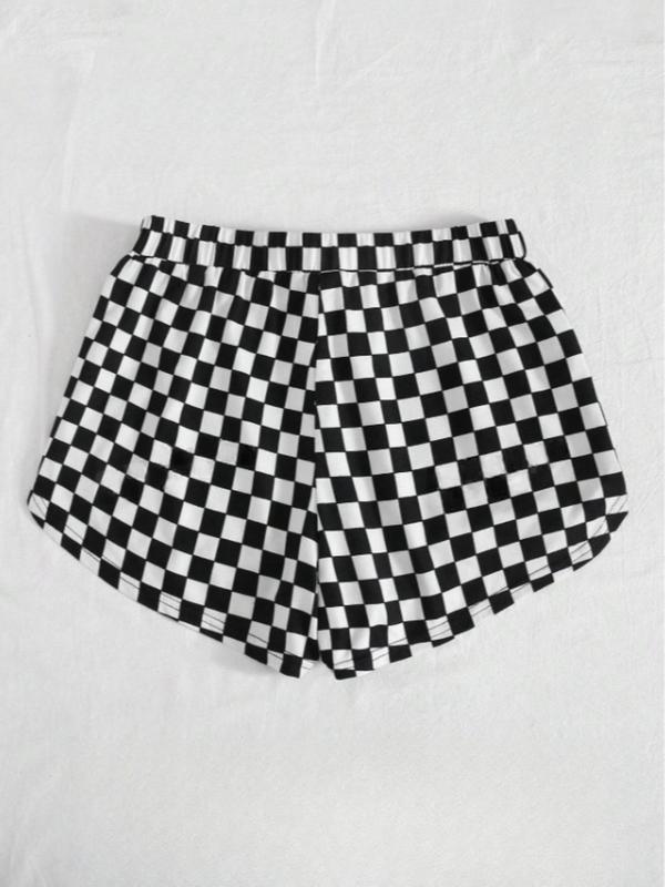 Women's All Over Checkerboard Print Drawstring Waist Shorts, Casual High Waist Straight Leg Shorts for Summer, Fashion Women's Bottoms for Daily Wear