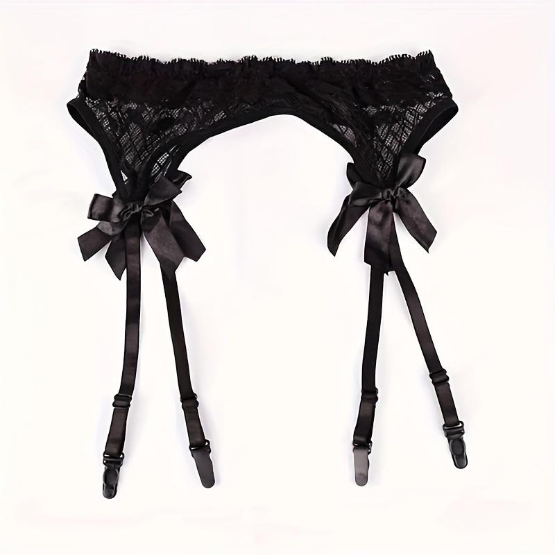 Elegant Lace Garter Belts With Clips Sexy Mesh Suspenders For Thigh Highs Stockings Cute Bow Solid Color Garter Belts