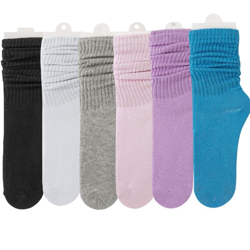 Women's Solid Crew Socks, Baggy Socks, Multi-pack Basic Soft Comfy Breathable Cozy Midcalf Socks for Daily Wear, Socks for Women, Comfort Casual Womenswear, Lady's Fall & Winter Socks & Hosiery, Minimalist Fall Winter Clothes