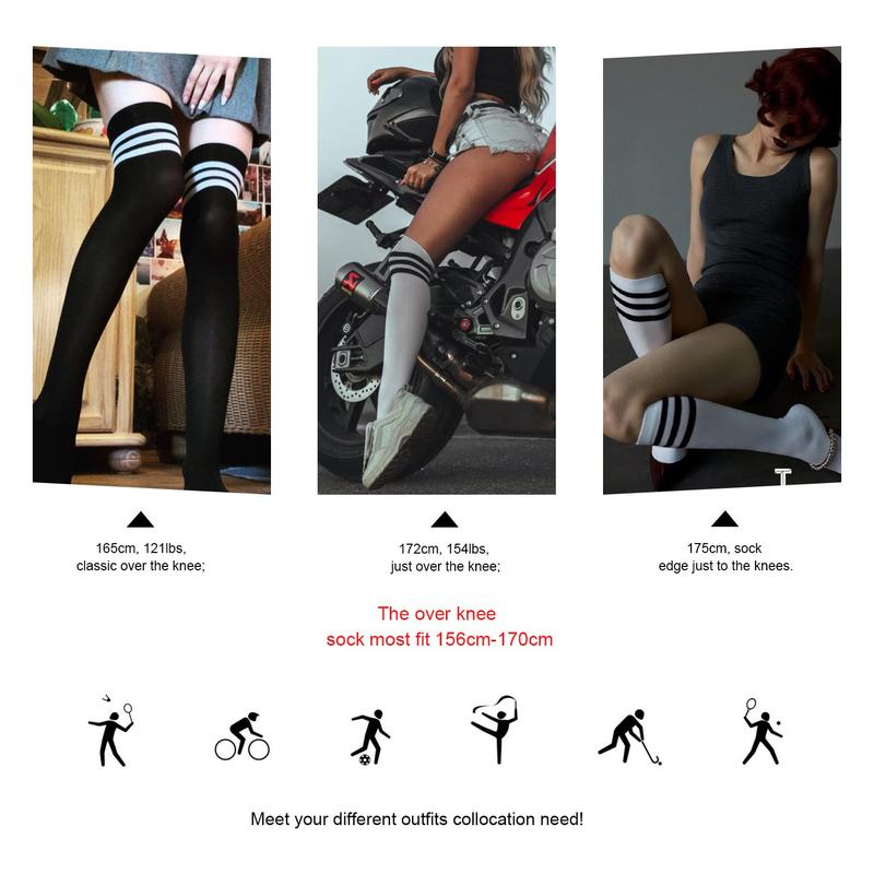 6 Pairs High Thigh Socks Striped Over Knee Thin Tights Long Stocking for Women Leg Warmer School Womenswear