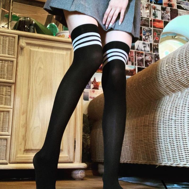 6 Pairs High Thigh Socks Striped Over Knee Thin Tights Long Stocking for Women Leg Warmer School Womenswear