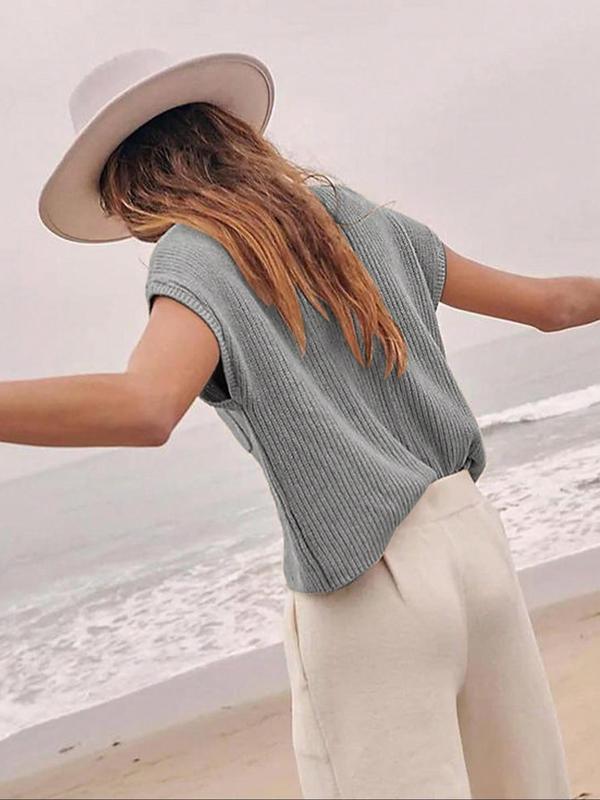 Women's Plain Pocket Mock Neck Sweater Vest, Casual Solid Sleeveless Knit Top for Spring & Fall, Ladies Clothes for Daily Wear, Fall Outfits