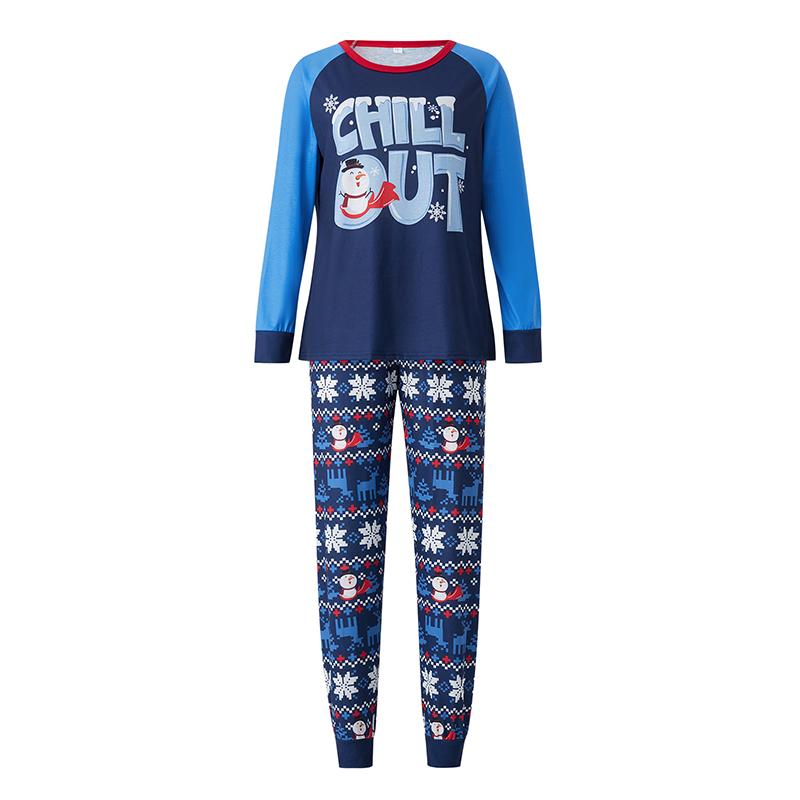 Matching Christmas Pajamas For Family, Letter Print Round Neck Long Sleeve Tops + Elk Snowflake Santa Print Pants Loungewear