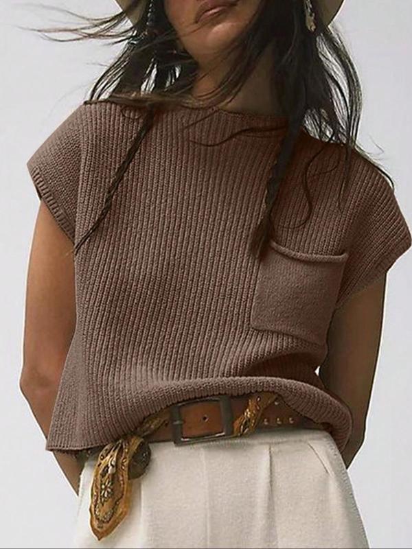 Women's Plain Pocket Mock Neck Sweater Vest, Casual Solid Sleeveless Knit Top for Spring & Fall, Ladies Clothes for Daily Wear, Fall Outfits