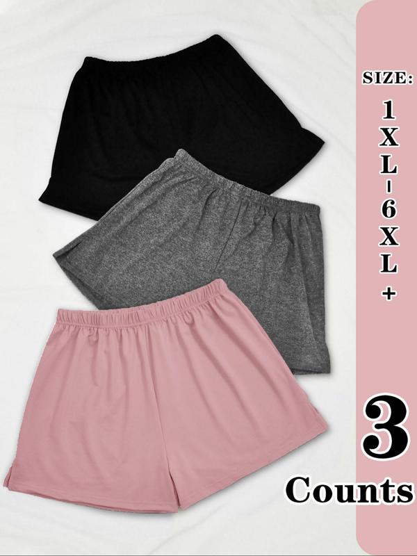  Solid Elastic Waist Sleep Shorts, Casual Breathable Sleep Bottoms for All Seasons, Women's Sleepwear for Daily Wear, Summer Wear 2024, Women's Clothing, Essentials Shorts, Underwear