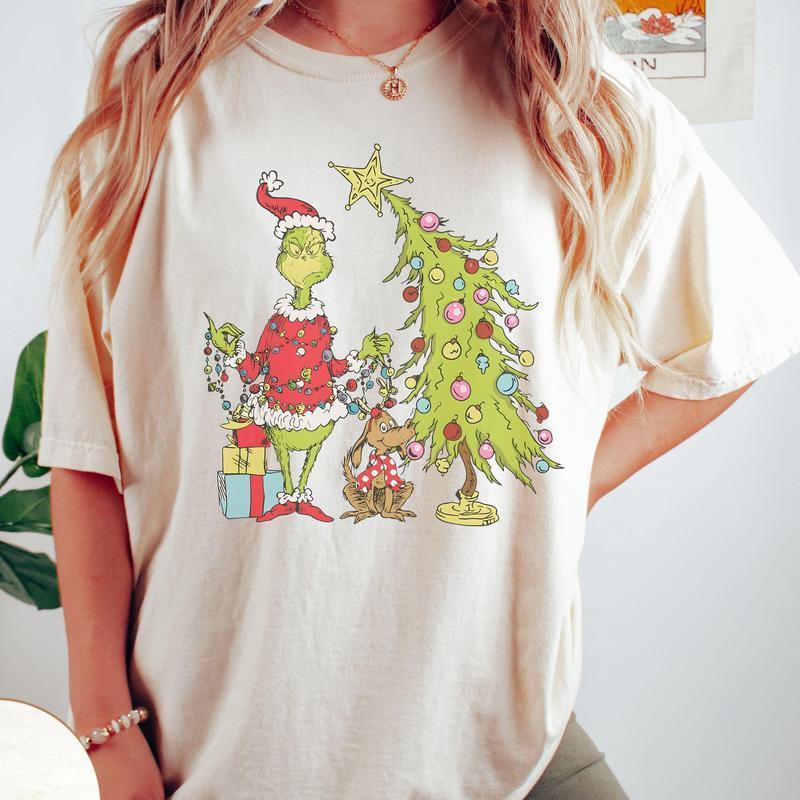 Greench Christmas Tree T Shirt, Funny Grinchy Tee Shirt, Grinchy Shirt, Gift for Christmas 1 Side Graphic Unisex T-Shirt, Full Color T-Shirt, For Men