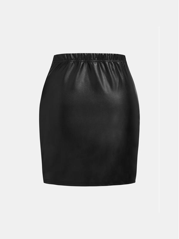 YOZY Women's Solid Ruched Wrap PU Leather Skirt, Fashionable Short Skirt for Daily Outdoor Wear, Ladies Bottoms for All Seasons