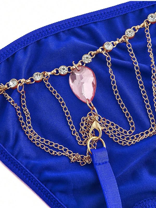 Women's Rhinestone Decor Chain Linked Thong, Casual Comfy Breathable Panty for Daily Wear, Ladies Underwear for All Seasons