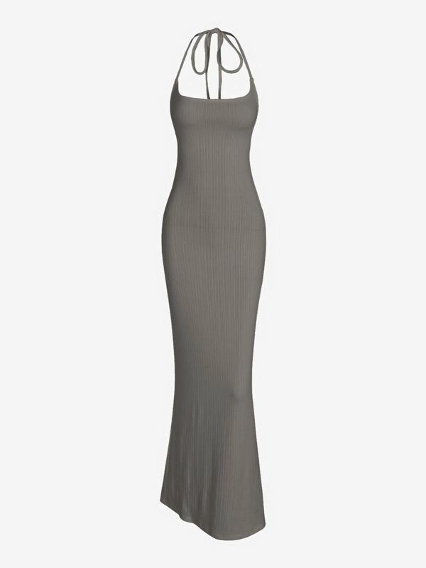 Women's Tie Back Halter Neck Cami Long Dress, Back To School Outfits, Y2k Elegant Chic Backless Sleeveless Mermaid Bodycon Dresses for Evening Party Cocktail, Ladies Comfort Minimalist Basic Formal Wear Clothes, Vow Renewal Party Pink Dress