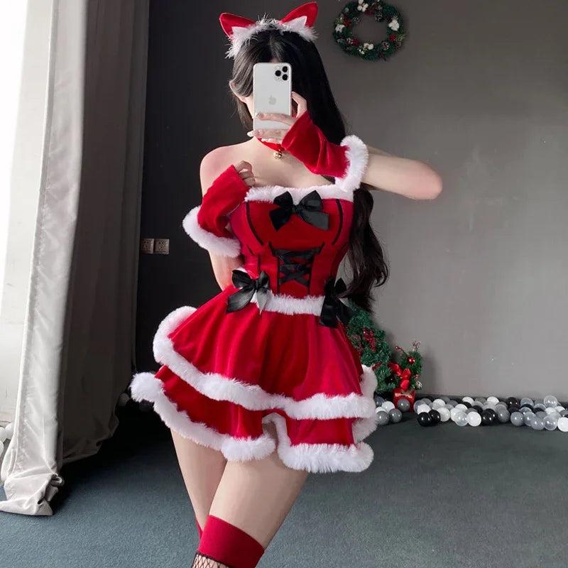 Women's Sexy Lingerie Christmas Dress Cosplay Costume for Plush Santa Claus Clothing Sets New Year Xmas Party Costumes New