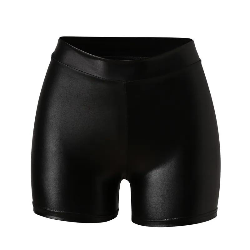 Women's Sexy Tight Leather Pants Shorts Fashion Black Slim Fit Package Hip Patent Leather Shorts High Waist Mini Leather Shorts Womenswear Athletic