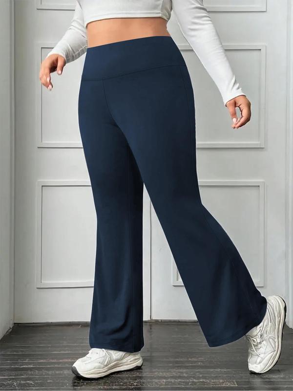  Solid High Waist Flared Leg Pants, Casual Comfy High Stretch Bell Bottom Trousers for Daily Wear, Women's Bottoms for Fall & Winter