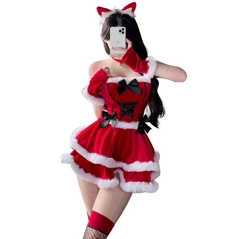 Women's Sexy Lingerie Christmas Dress Cosplay Costume for Plush Santa Claus Clothing Sets New Year Xmas Party Costumes New