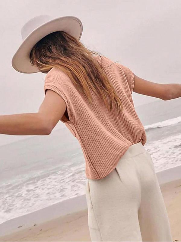 Women's Plain Pocket Mock Neck Sweater Vest, Casual Solid Sleeveless Knit Top for Spring & Fall, Ladies Clothes for Daily Wear, Fall Outfits