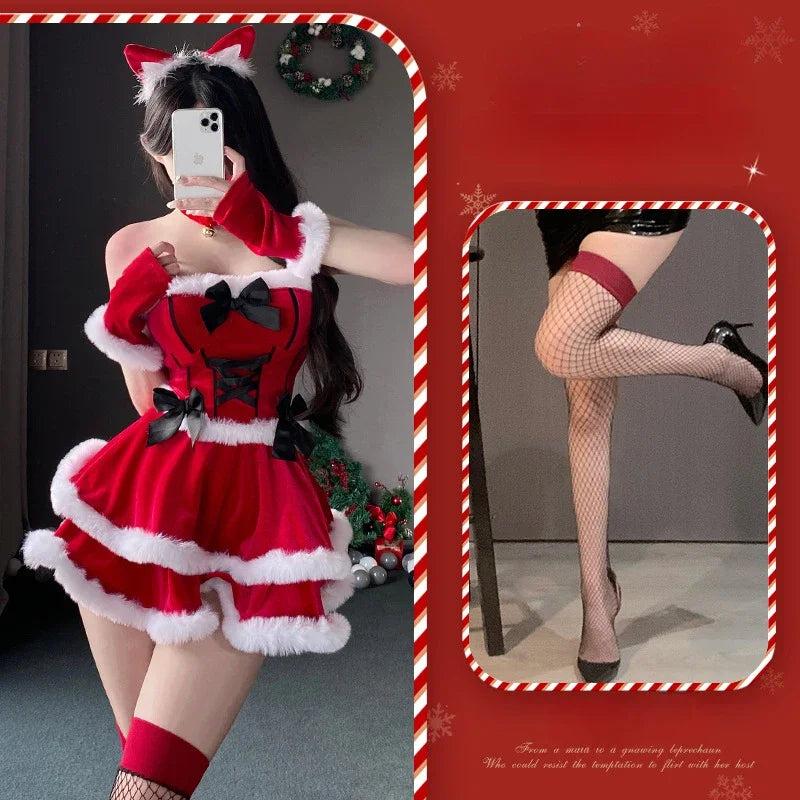 Women's Sexy Lingerie Christmas Dress Cosplay Costume for Plush Santa Claus Clothing Sets New Year Xmas Party Costumes New