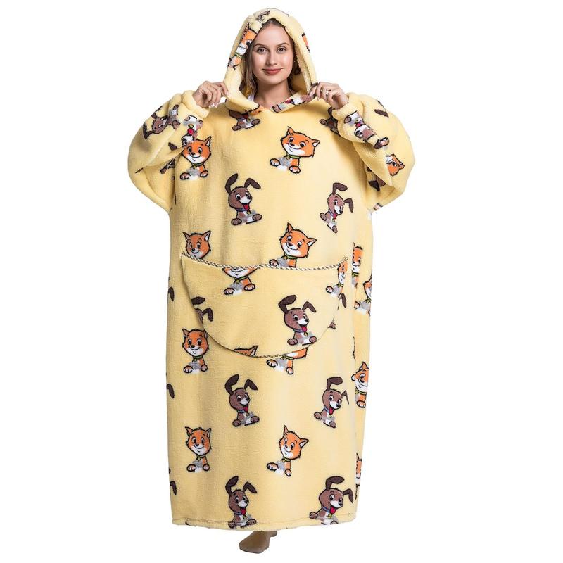 Cute Cartoon Print Hoodie Hooded, 1 Count 320gsm Soft Warm Blanket Hoodie, Christmas Decor Wearable Hooded Blanket, Warm Sherpa Fleece Hoodie Blanket, Comfy Sweatshirt Blanket, Stocking Fillers Gift, Christmas Decorations