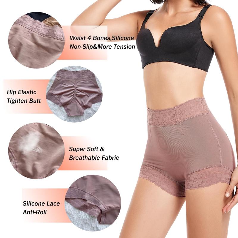 [2 Pack] Women's Plain Contrast Lace High Waist Compression Shapewear Shorts Fall Wear Waist Trainer Women