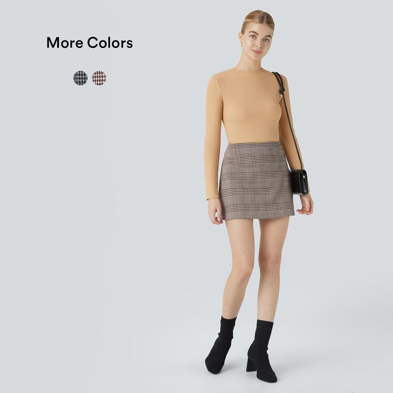 Halara High Waisted 2-in-1 Houndstooth Plaid Mini Work Skirt