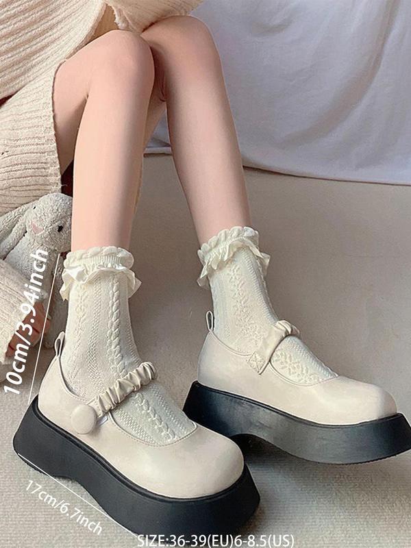 Women's 3 Pairs Plain Lace Trim Crew Socks, Korean Outfits, Romantic Comfy Soft Socks for Daily Wear, Women's Korean Streetwear Socks for All Seasons