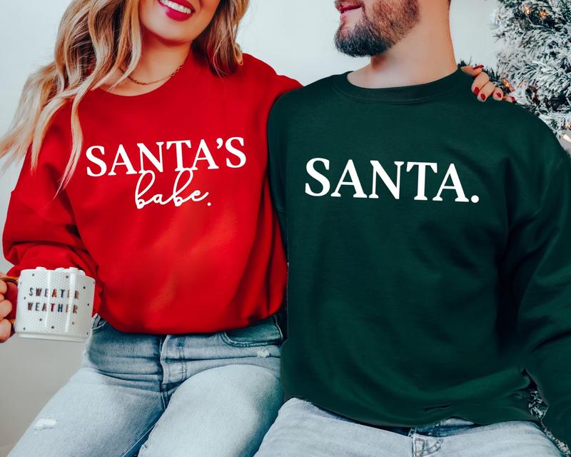 Christmas Couple Santa & Santa's Babe Sweatshirt, Santa Matching Christmas, Xmas Couple, Ugly Christmas, Funny Holiday, Mr Mrs, His Hers Tee