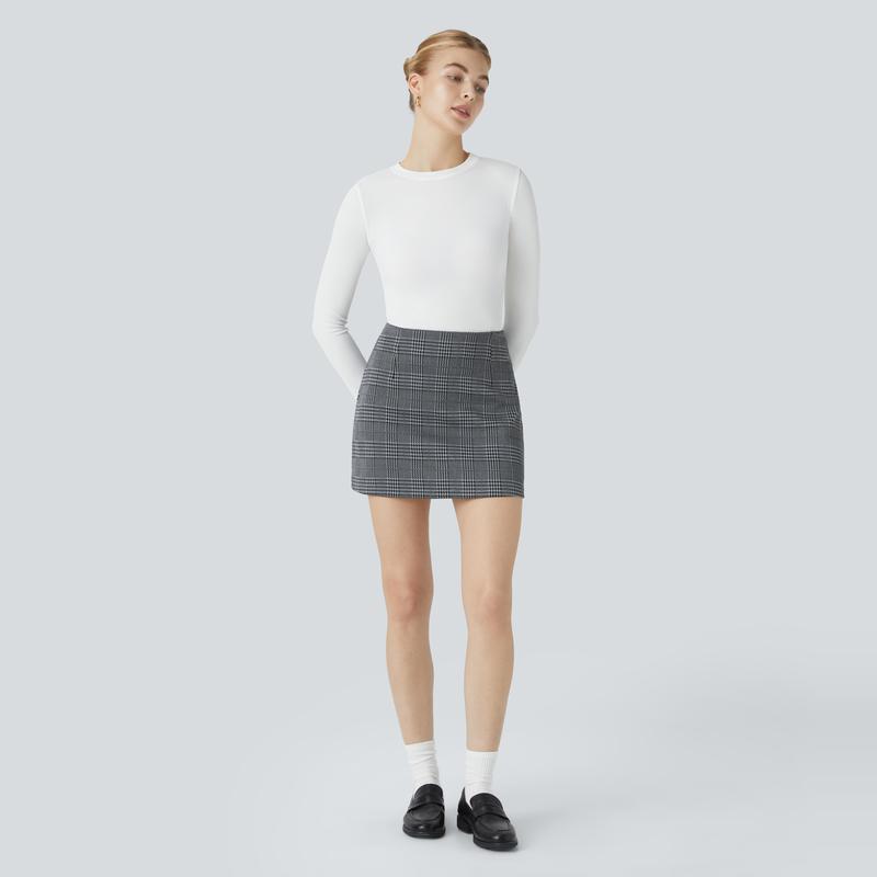 Halara High Waisted 2-in-1 Houndstooth Plaid Mini Work Skirt