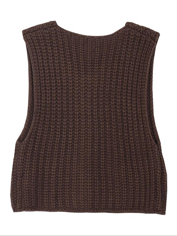 Women's Plain Button Front Pocket Cable Knit Vest Sweater, Casual Sleeveless Round Neck Jumper Vest for Fall, Fashion Women's Knitwear for Daily Wear