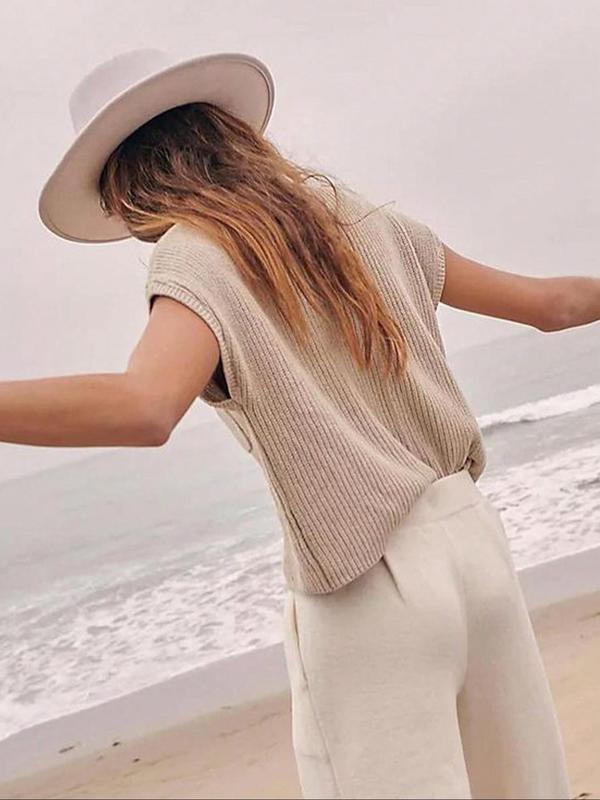 Women's Plain Pocket Mock Neck Sweater Vest, Casual Solid Sleeveless Knit Top for Spring & Fall, Ladies Clothes for Daily Wear, Fall Outfits