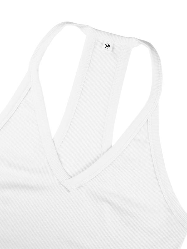 Women's Minimalist Solid Racerback Ribbed V Neck Tank Top, Lady Basic Casual Comfort Sleeveless Top for Daily Wear, Running Vest Tank Tops for Women, Ladies Clothes for All Seasons, Womenswear Tanktop, Black Girl Outfits